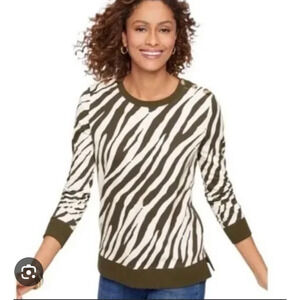 Talbots Brown White Zebra Stripe Lightweight Cotton Sweater